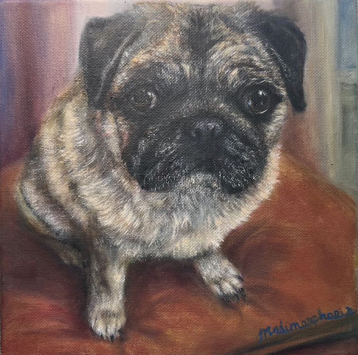 Custom painting of a dog in a bow tie